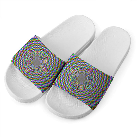 Psychedelic Web Optical Illusion White Slide Sandals