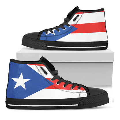 Puerto Rican Flag Print Black High Top Shoes