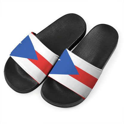 Puerto Rican Flag Print Black Slide Sandals