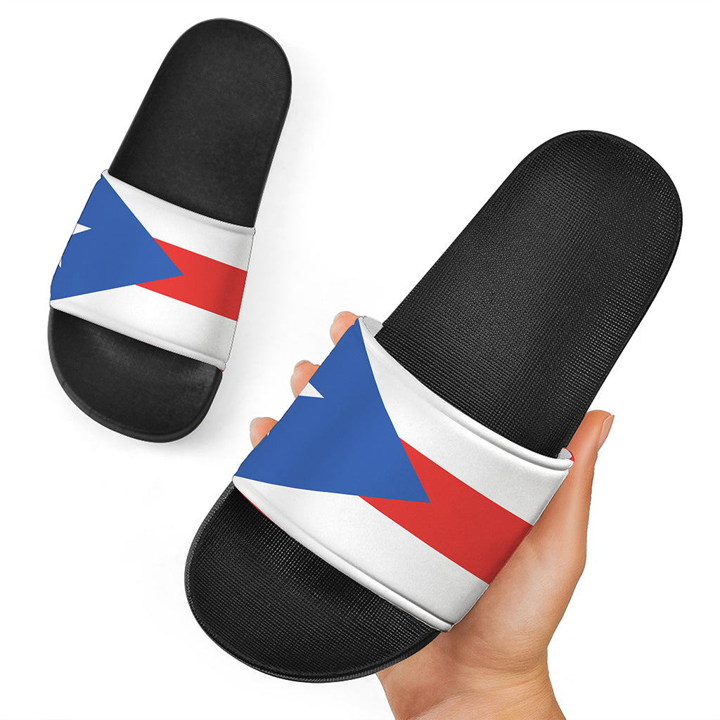 Puerto Rican Flag Print Black Slide Sandals