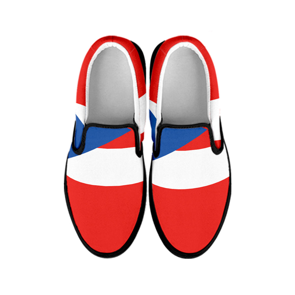 Puerto Rican Flag Print Black Slip On Shoes