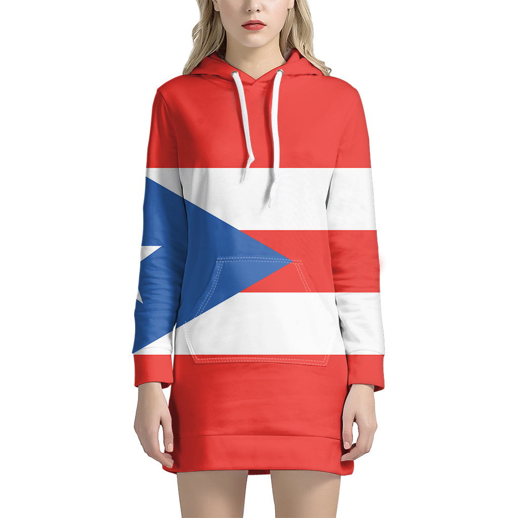 Puerto Rican Flag Print Pullover Hoodie Dress