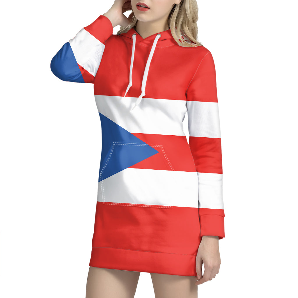 Puerto Rican Flag Print Pullover Hoodie Dress