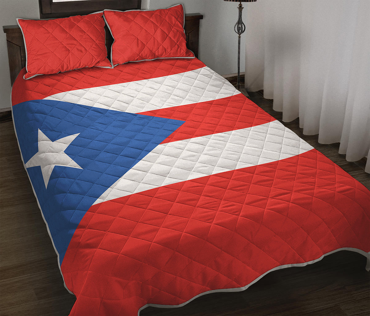 Puerto Rican Flag Print Quilt Bed Set
