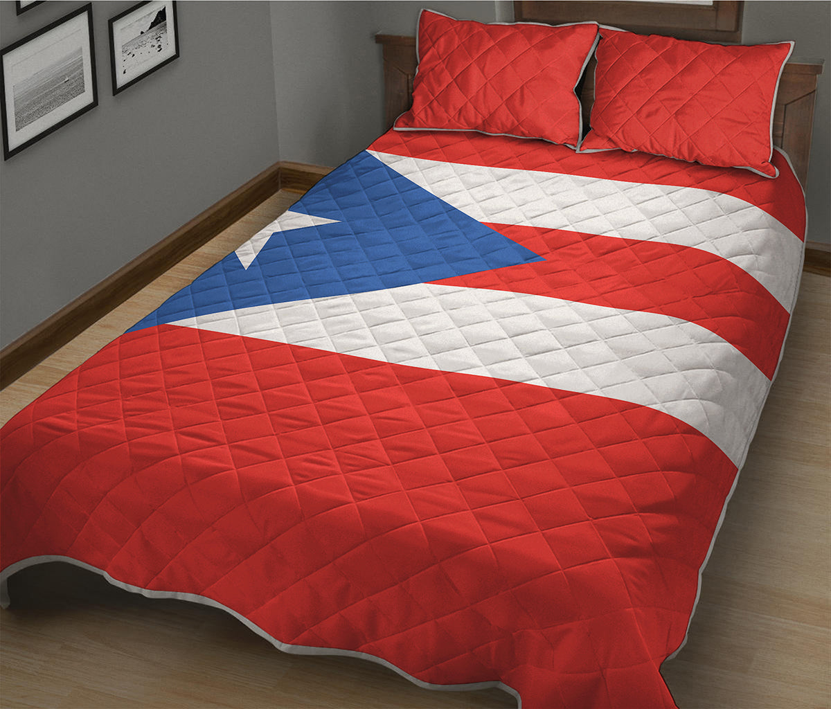 Puerto Rican Flag Print Quilt Bed Set