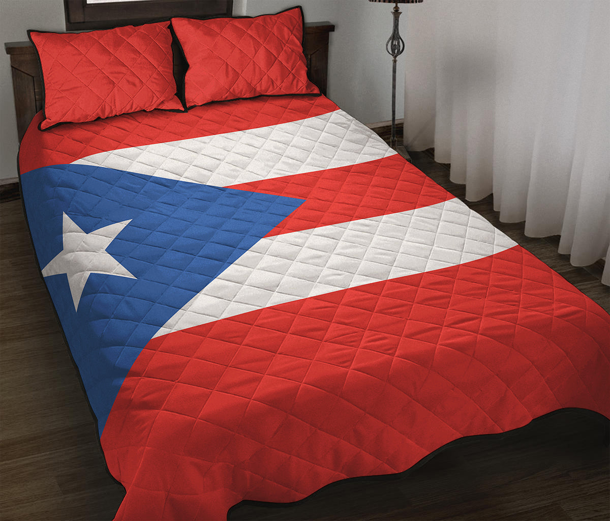 Puerto Rican Flag Print Quilt Bed Set