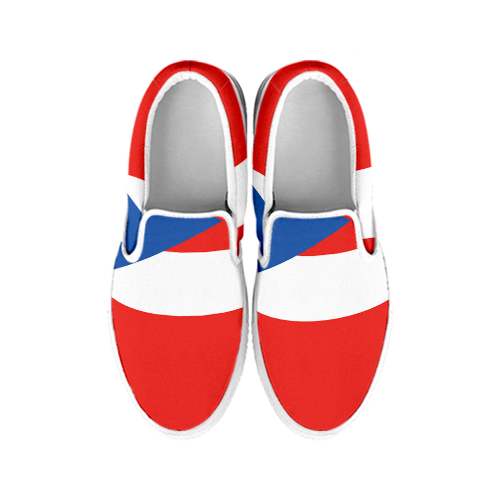 Puerto Rican Flag Print White Slip On Shoes