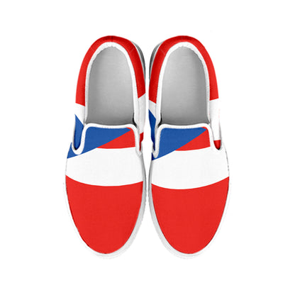 Puerto Rican Flag Print White Slip On Shoes