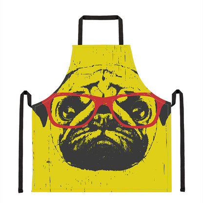 Pug With Glasses Portrait Print Apron