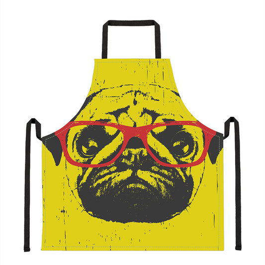 Pug With Glasses Portrait Print Apron