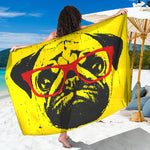 Pug With Glasses Portrait Print Beach Sarong Wrap