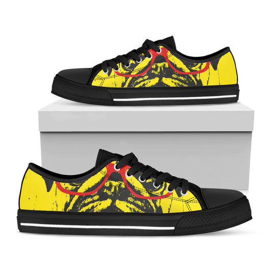 Pug With Glasses Portrait Print Black Low Top Shoes 