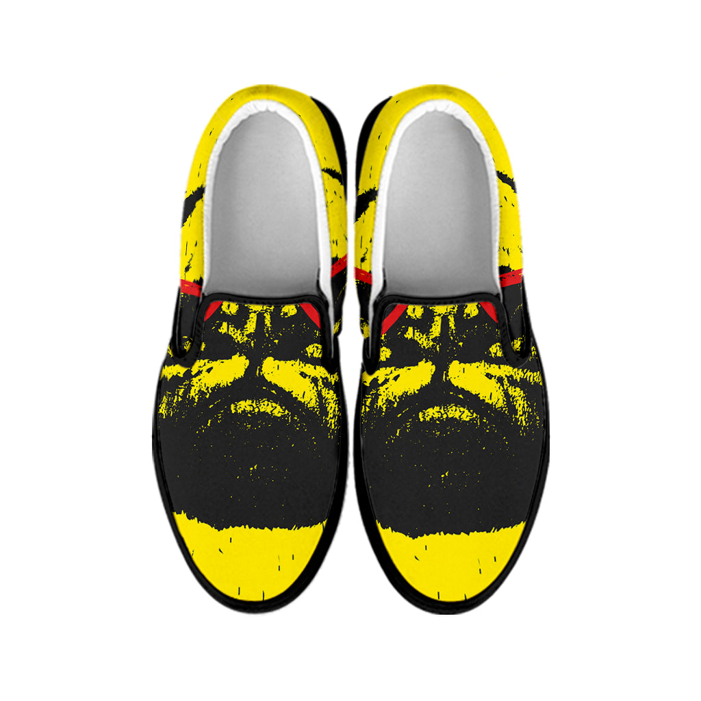 Pug With Glasses Portrait Print Black Slip On Shoes
