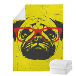 Pug With Glasses Portrait Print Blanket