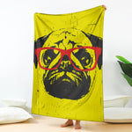 Pug With Glasses Portrait Print Blanket