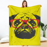 Pug With Glasses Portrait Print Blanket