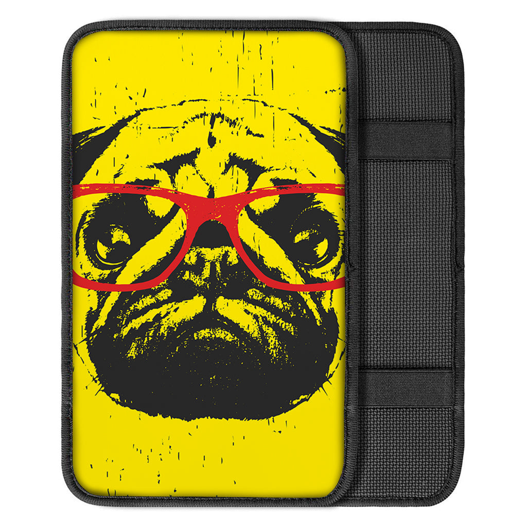 Pug With Glasses Portrait Print Car Center Console Cover