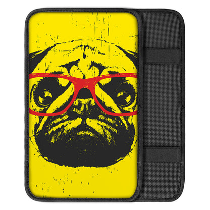 Pug With Glasses Portrait Print Car Center Console Cover