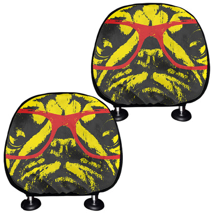 Pug With Glasses Portrait Print Car Headrest Covers