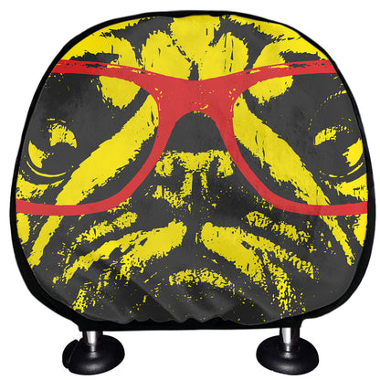Pug With Glasses Portrait Print Car Headrest Covers