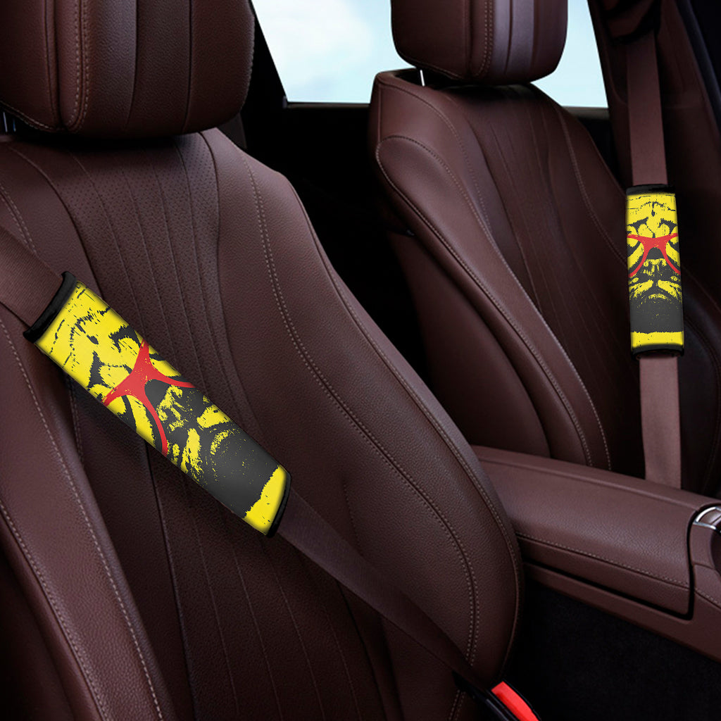 Pug With Glasses Portrait Print Car Seat Belt Covers