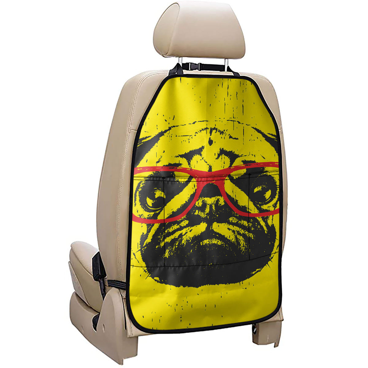 Pug With Glasses Portrait Print Car Seat Organizers