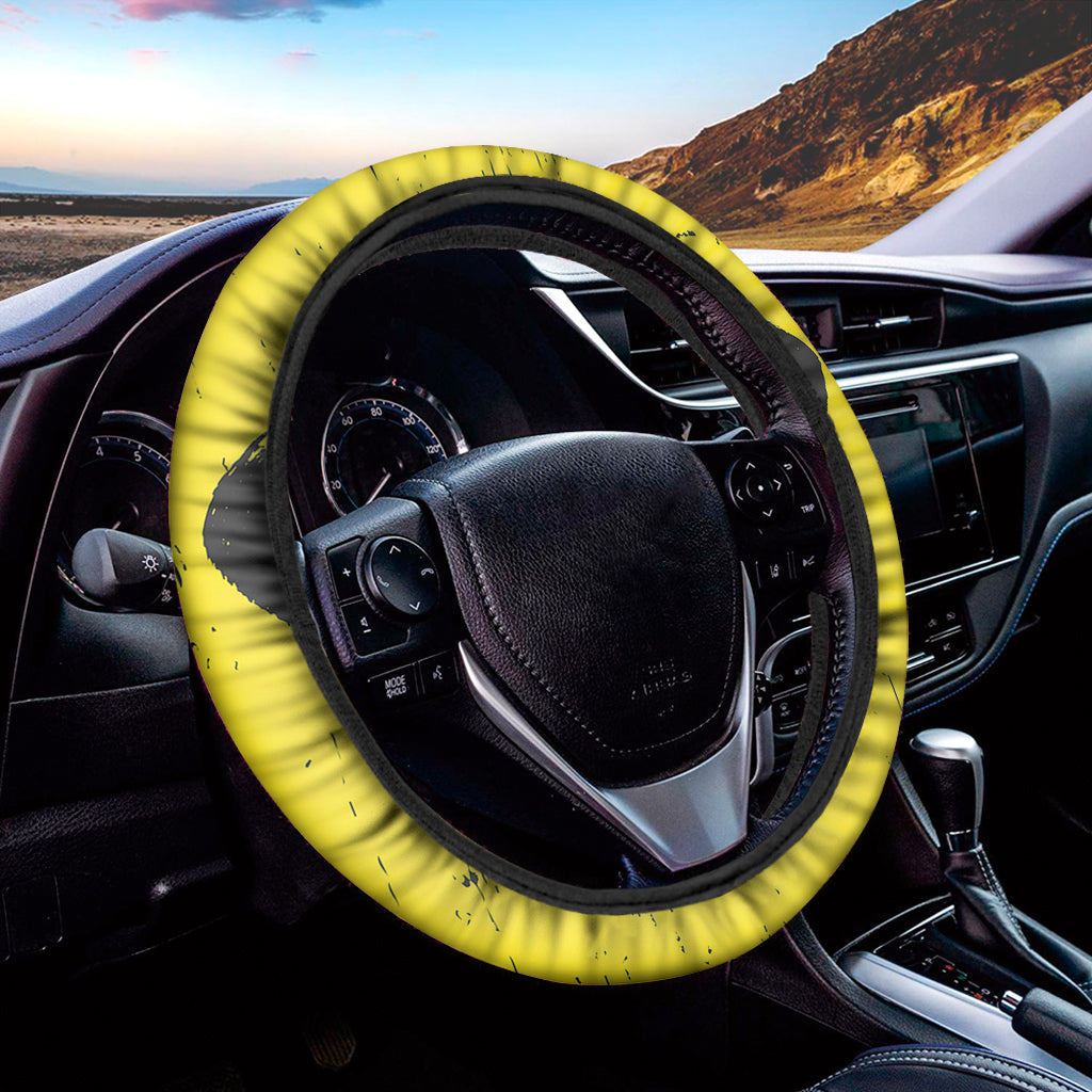 Pug With Glasses Portrait Print Car Steering Wheel Cover