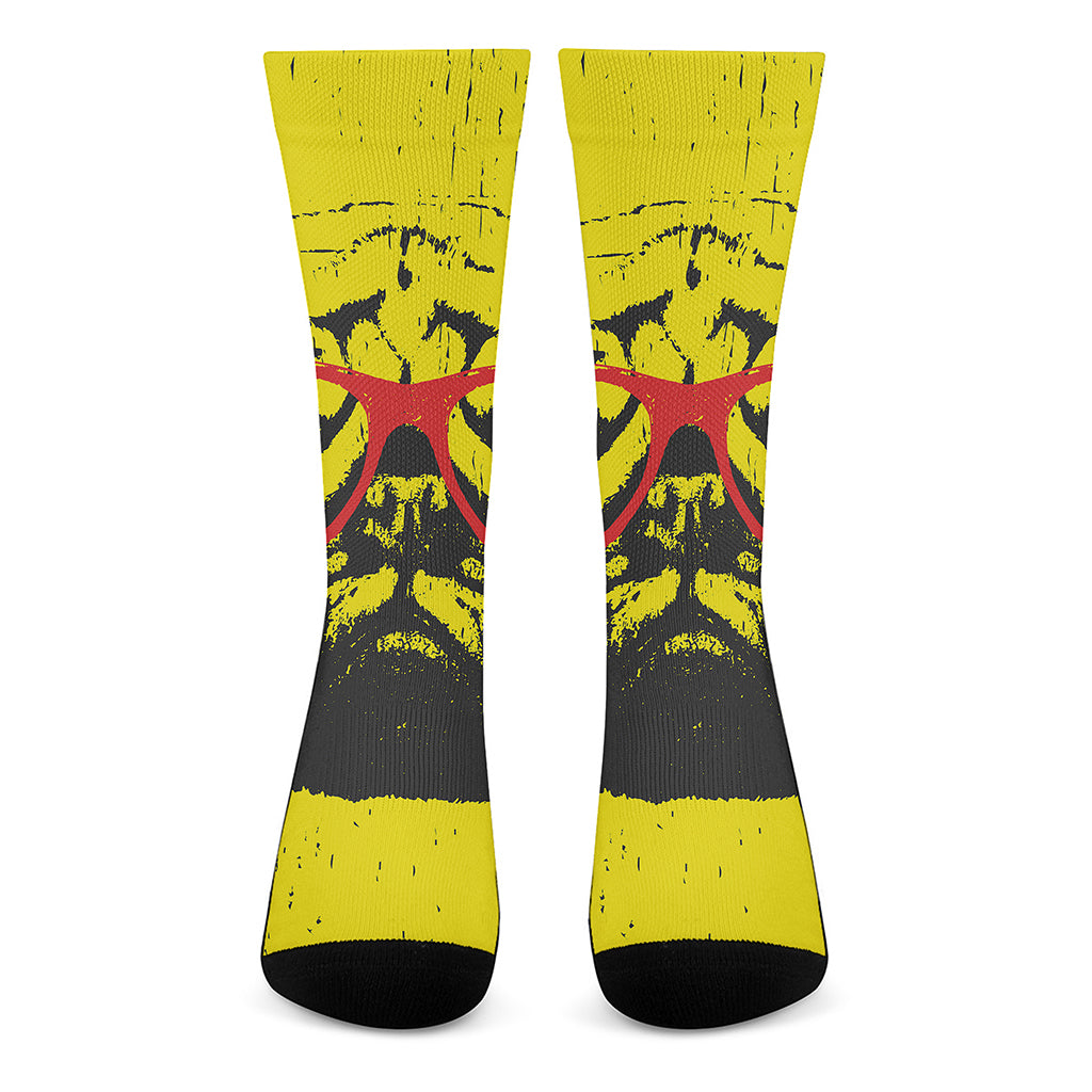 Pug With Glasses Portrait Print Crew Socks