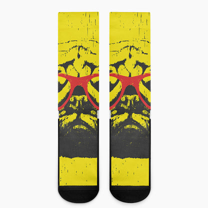 Pug With Glasses Portrait Print Crew Socks