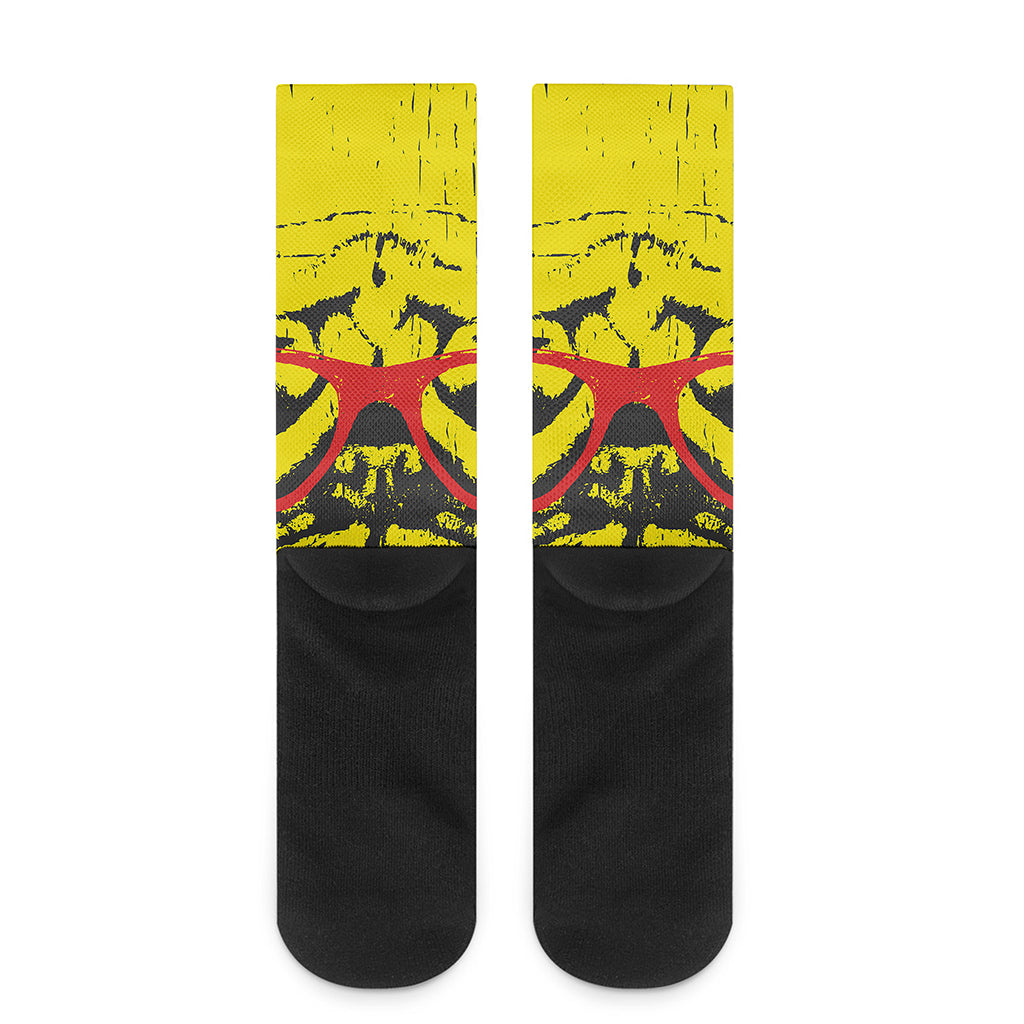 Pug With Glasses Portrait Print Crew Socks