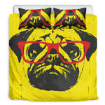 Pug With Glasses Portrait Print Duvet Cover Bedding Set