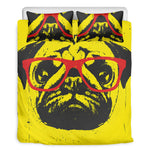 Pug With Glasses Portrait Print Duvet Cover Bedding Set