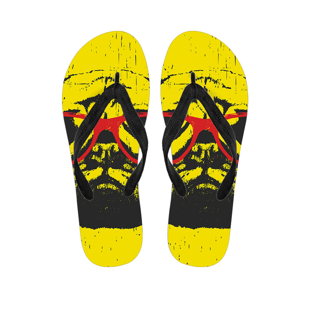 Pug With Glasses Portrait Print Flip Flops