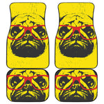 Pug With Glasses Portrait Print Front and Back Car Floor Mats