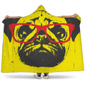 Pug With Glasses Portrait Print Hooded Blanket