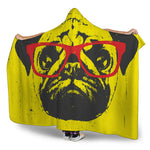 Pug With Glasses Portrait Print Hooded Blanket