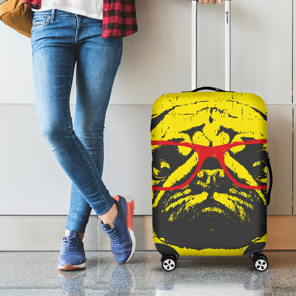 Pug With Glasses Portrait Print Luggage Cover