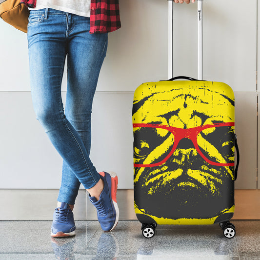 Pug With Glasses Portrait Print Luggage Cover