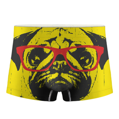 Pug With Glasses Portrait Print Men's Boxer Briefs