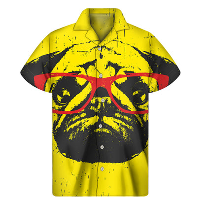 Pug With Glasses Portrait Print Men's Short Sleeve Shirt