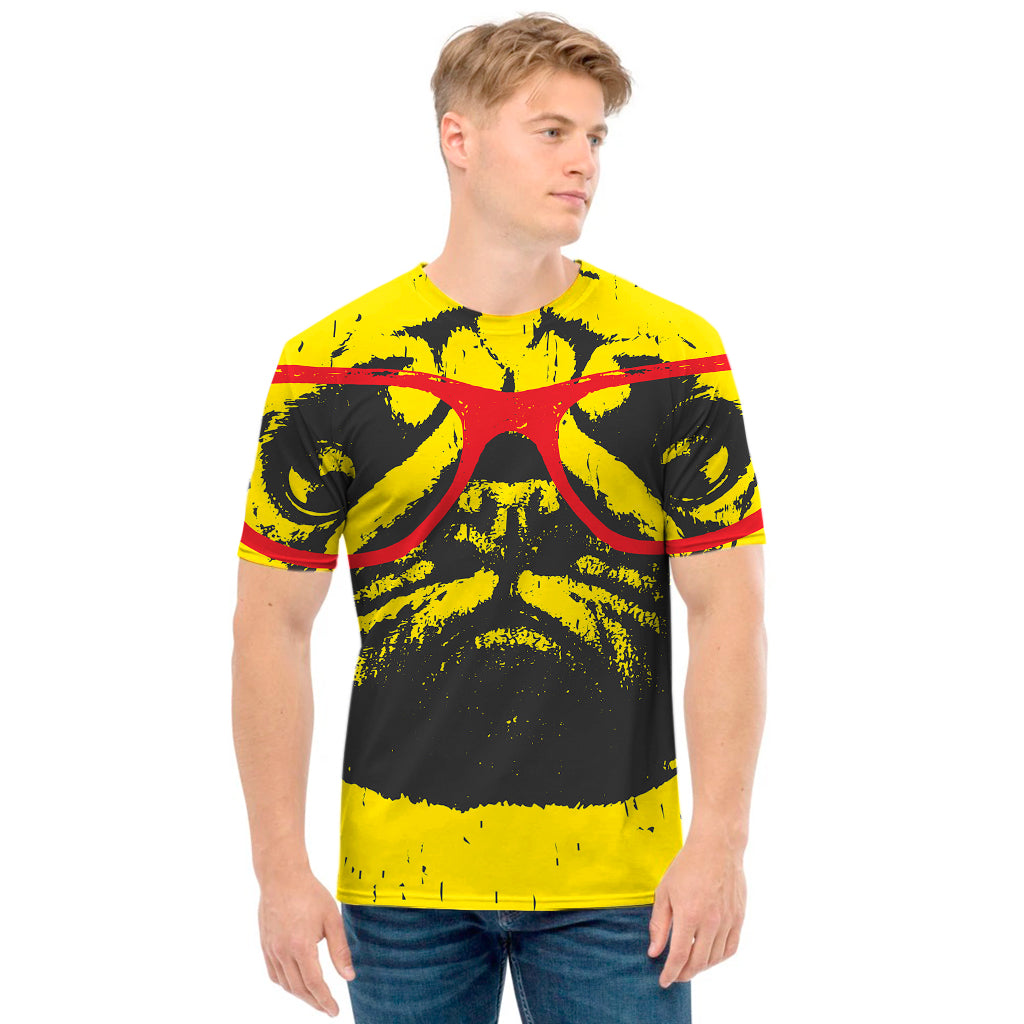 Pug With Glasses Portrait Print Men's T-Shirt