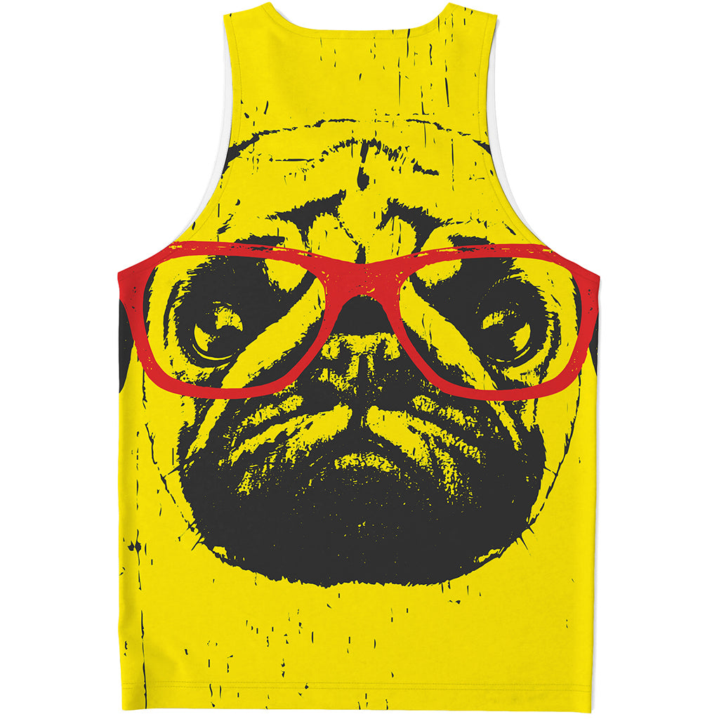 Pug With Glasses Portrait Print Men's Tank Top