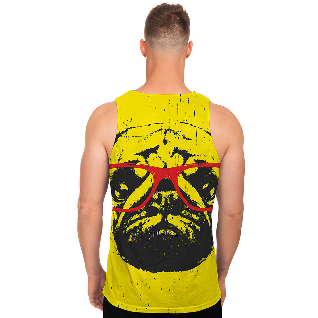 Pug With Glasses Portrait Print Men's Tank Top