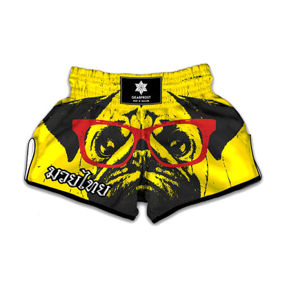 Pug With Glasses Portrait Print Muay Thai Boxing Shorts