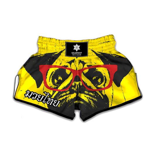 Pug With Glasses Portrait Print Muay Thai Boxing Shorts
