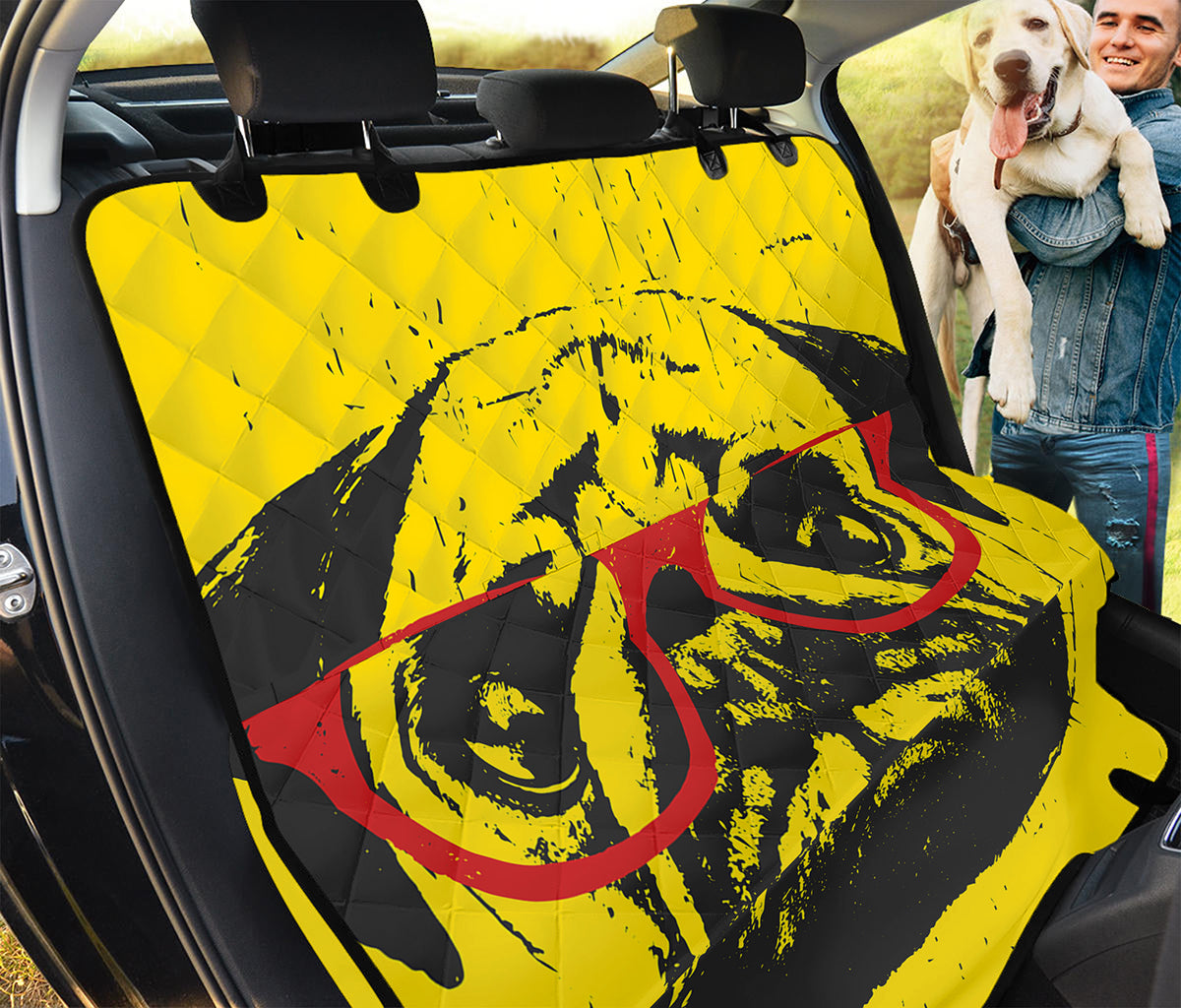 Pug With Glasses Portrait Print Pet Car Back Seat Cover
