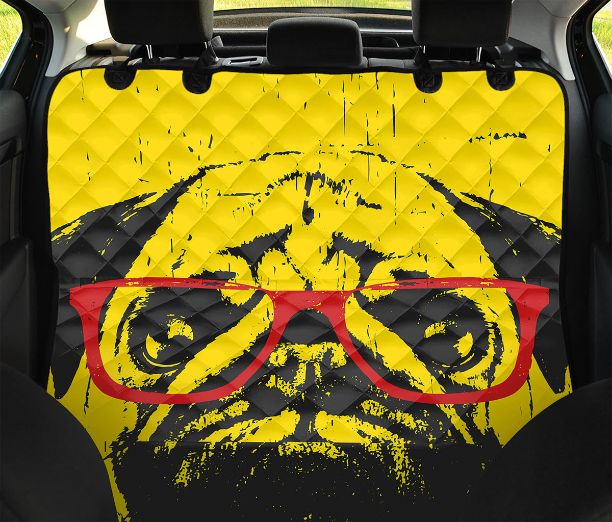 Pug With Glasses Portrait Print Pet Car Back Seat Cover