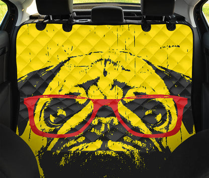 Pug With Glasses Portrait Print Pet Car Back Seat Cover