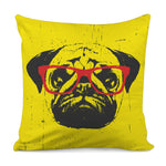 Pug With Glasses Portrait Print Pillow Cover