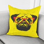 Pug With Glasses Portrait Print Pillow Cover